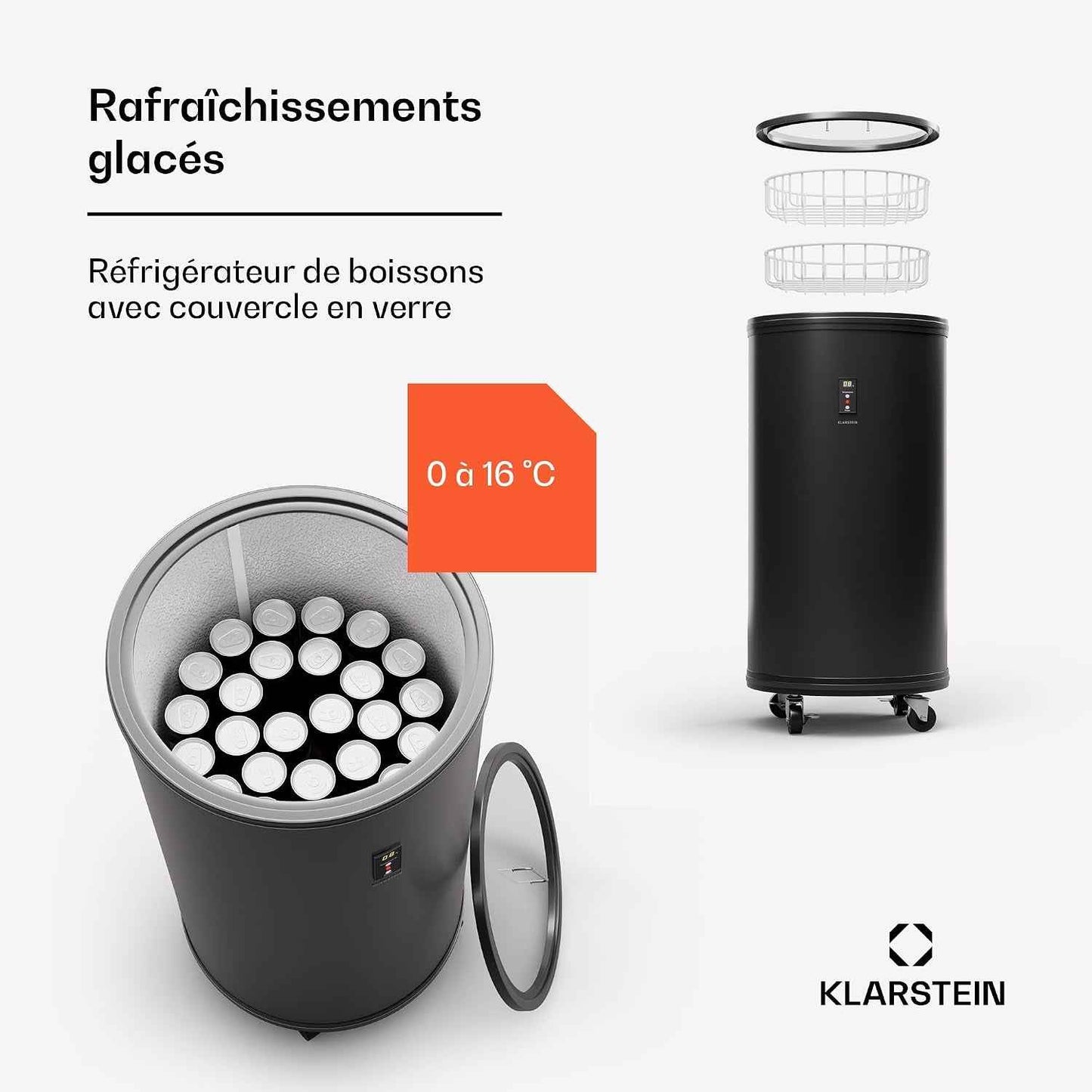 Klarstein Beersafe L Réfrigérateur Avec Écran LED, Réfrigérateur De Chambre Inox, Réfrigérateur À Boissons Intérieur/Extérieur, Cave À Vin Pour Boissons, Réfrigérateur 50 L Avec Vue 360°, 0-16°C