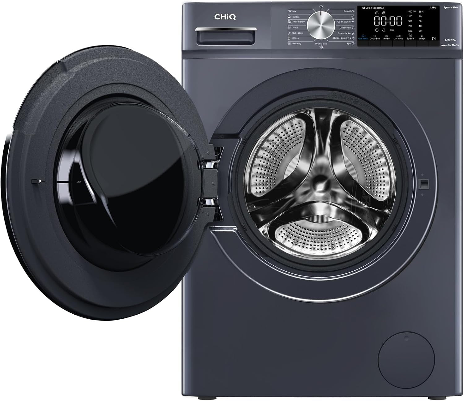 8Kg Lave-Linge Avec Classe A-15% & Smart One Touch Gris | Lavage Vapeur, Programme Literie, Baby Care, Doudoune, Moteur Inverter, 1400 T/Min, 520Mm, 76Db, CFL80-14586IM3XA