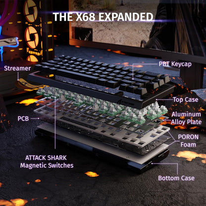 X68 HE Clavier 8000Hz Rapid Trigger, Clavier Gamer Filaire RGB 60% Avec Précision RT De 0,01 Mm Avec Interrupteur Magnétique, Actionnement Réglable, Snap Tap, Pour Pc/Mac, Noir