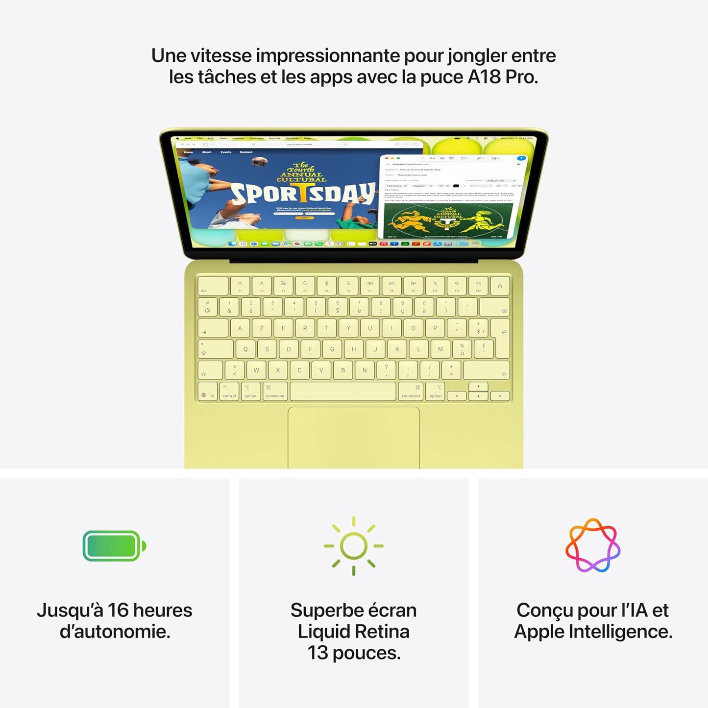 Macbook Neo 13″ 2026 Portable Avec Puce A18 Pro : Conçu Pour L’Ia Et  Intelligence, Écran Liquid Retina, Mémoire Unifiée 8 Go, SSD 256 Go, Caméra Facetime HD 1080P ; Argent