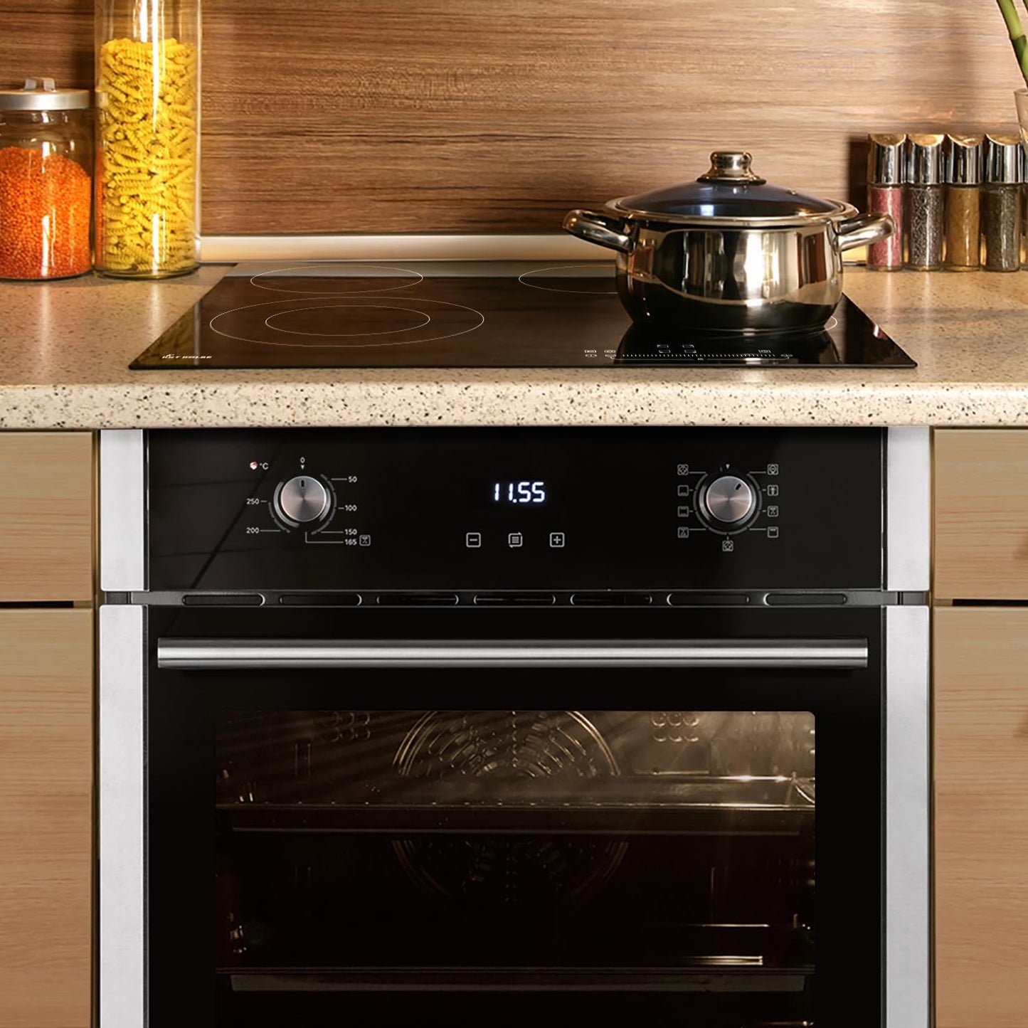 Cuisinière: Four Encastré 60Cm EB8005ED + 59Cm Plaque Vitrocéramique KK590RL | Fonction Pizza | Grill | Air Circulant | Air Chaud | Minuterie Automatique | SET8005KK59RL