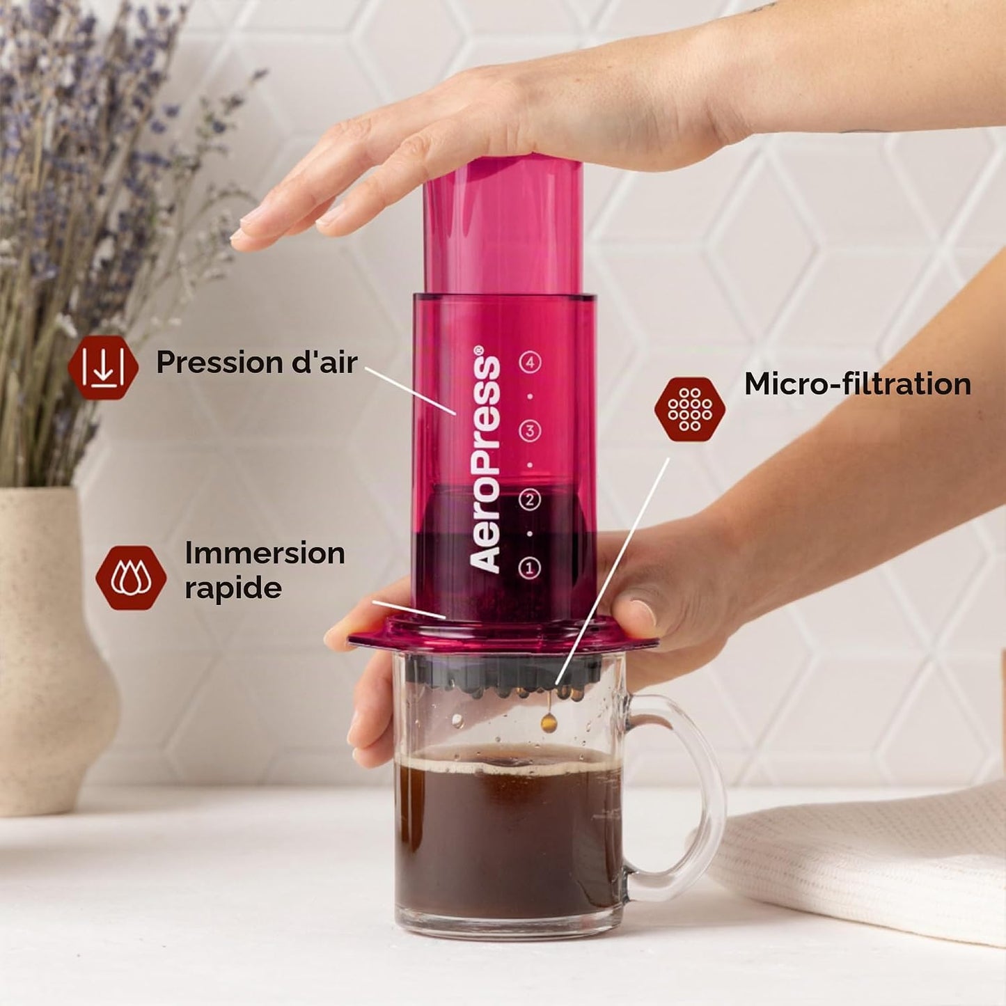 Clear Pink Cafetière À Piston Tout-En-Un, Style Expresso Et Filtre, Infusion En 2 Minutes, Petite Cafetière Portable Idéale Pour Les Voyages Et Le Camping