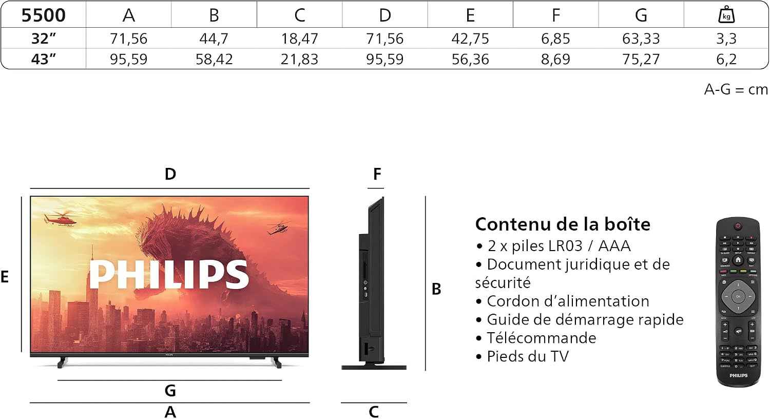Philips 43PFS5500 FHD LED TV - Écran 43 Pouces Avec Pixel Plus, Design Compact Et Dolby Audio Avec Vocal Boost