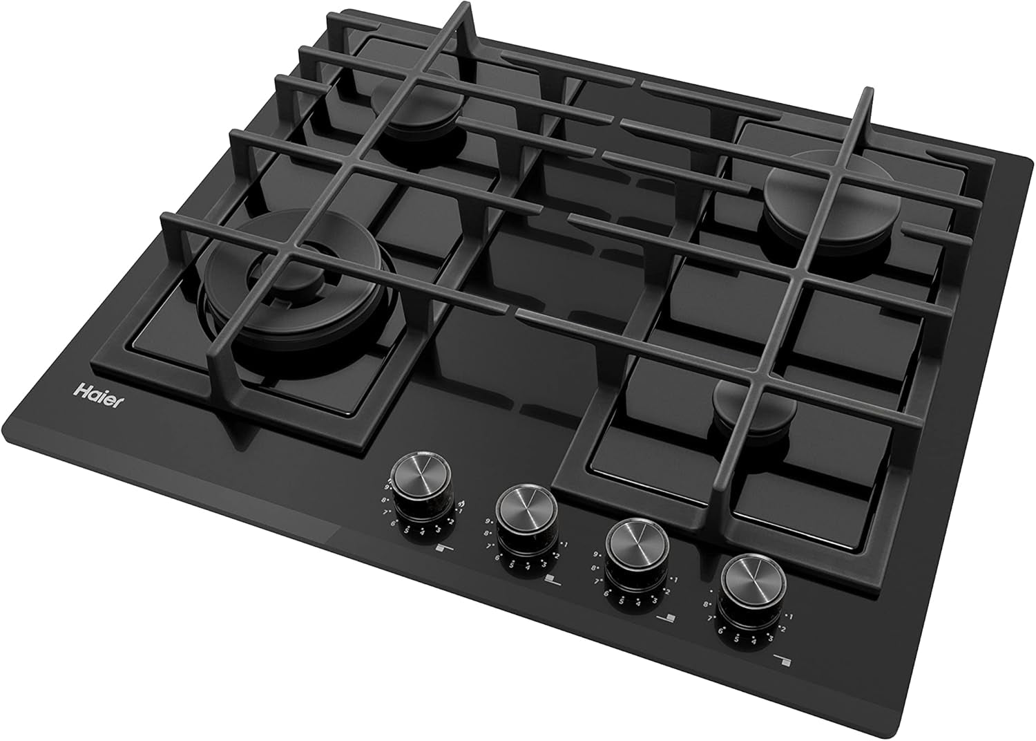 Series 4, HAVG6BF4HB, Four À Gaz En Verre 4 Feux, 60 Cm, Biseauté, Preci Flame, Grilles En Fonte, Commandes Avant Noires, 9650 W, Noir 51X59,5Cm