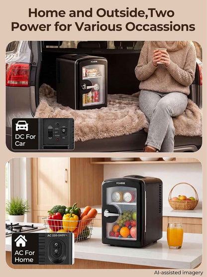 Mini Frigo De Chambre Capacité De 4L, 6 Canettes 355Ml, Réfrigérateur Voiture 12V 220V Silencieux Petit Frigo Cosmetique, Fonction Chaud/Froid, Pour Domestique Voiture, Noir