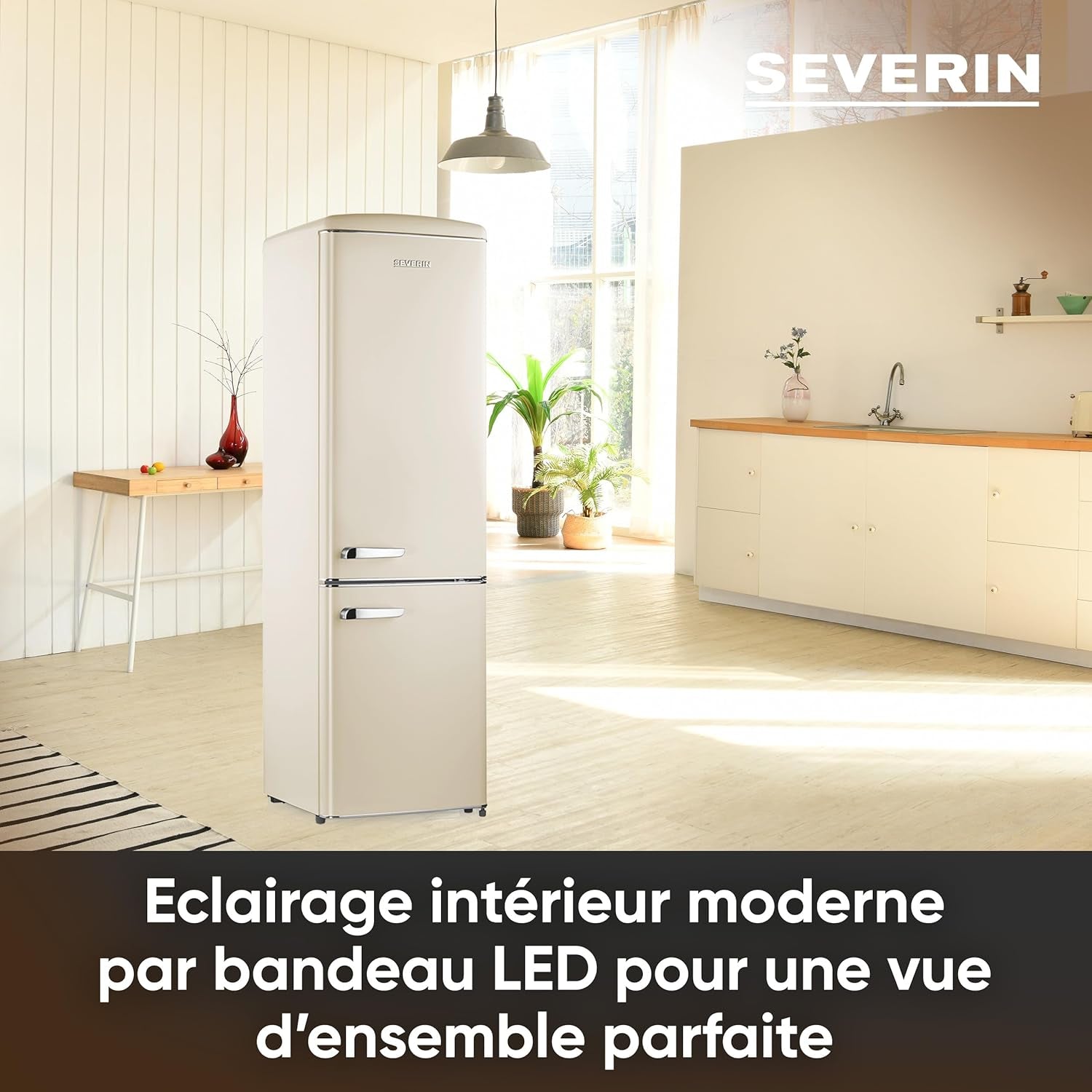 Réfrigérateur Congélateur Combiné, Pose Libre, Longueur 55 Cm, 244 L, Classe D, Combiné Réfrigérateur Design Rétro, Crème, RKG 8919