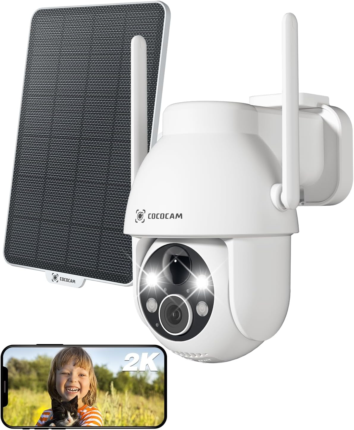 2K Camera Surveillance Wifi Exterieure Sans Fil | AI Détection Humaine, Vision Nocturne Couleur, Audio Bidirectionnel, 2.4Ghz Wifi, Cloud