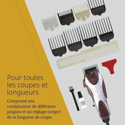 Magic Clip, Tondeuse Filaire Pour Fondus Et Détails | Tondeuse Filaire, Moteur V5000 Haute Performance, Longueur Réglable 0,5 À 1,2 Mm, 8 Peignes, Pour Fondus Précis