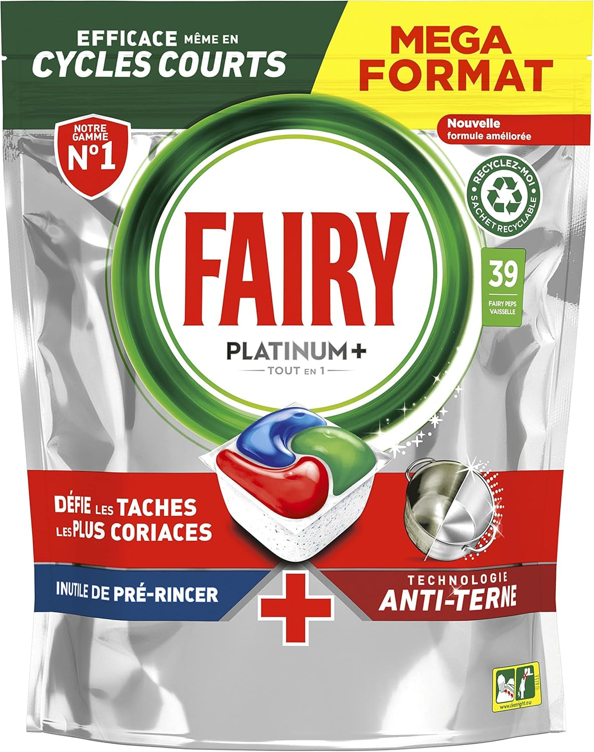 Platinum plus Tablettes Lave-Vaisselle All in One, Original, 39 Capsules, Nettoyage Optimal Pour Une Vaisselle Propre Comme Neuve, Redonne De L’Éclat Et Prévient Le Calcaire