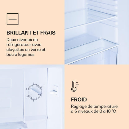 Coolart - Combiné Réfrigérateur-Congélateur, Réfrigérateur Avec 2 Niveaux De Refroidissement, Façade Design, Thermostat Avec 5 Niveaux, 0 À 10 ° C, Capacité 79 Litres - Design Pastel