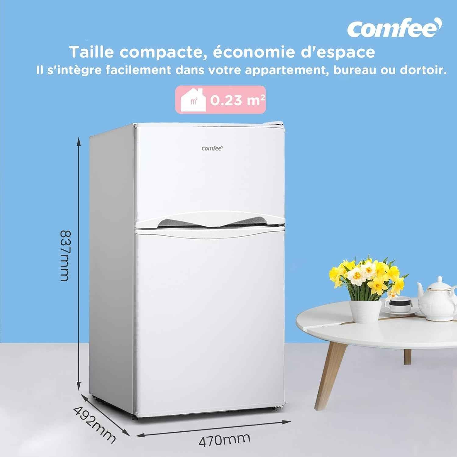 ' 87L Frigo Congelateur, Petit Frigo, Refrigerateur Combi, Blanc | Réfrigérateur Combi, Avec Éclairage, Étagères Amovibles, Thermostats Réglables, Portes Réversibles