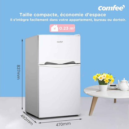 ' 87L Frigo Congelateur, Petit Frigo, Refrigerateur Combi, Blanc | Réfrigérateur Combi, Avec Éclairage, Étagères Amovibles, Thermostats Réglables, Portes Réversibles