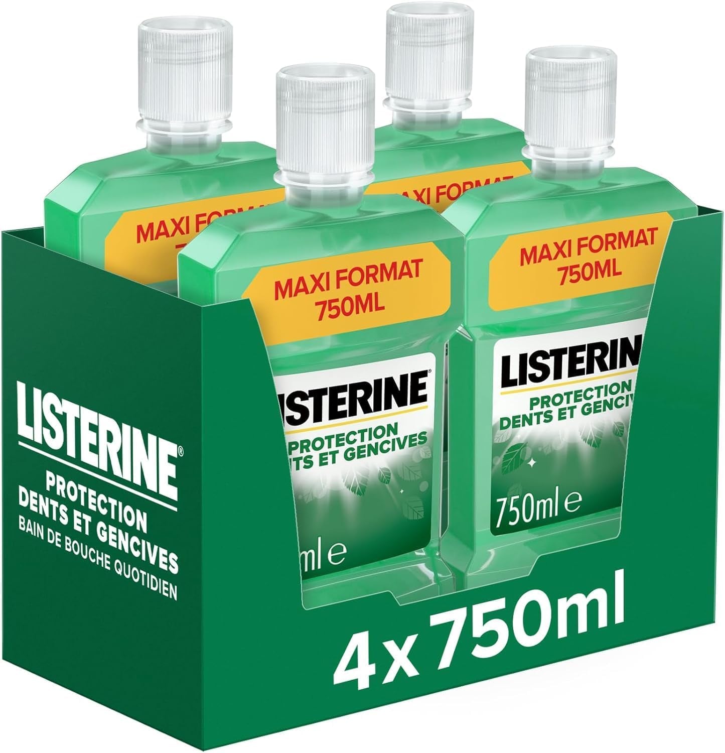 , Bain De Bouche Protection Dents Et Gencives (Lot De 4 Bouteilles De 750 Ml) – Bain De Bouche Quotidien Triple Action – Goût Menthe Pour Une Haleine Fraîche