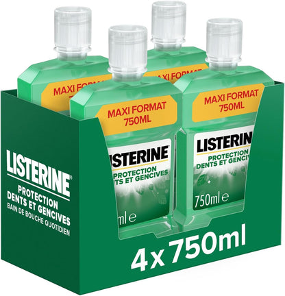 , Bain De Bouche Protection Dents Et Gencives (Lot De 4 Bouteilles De 750 Ml) – Bain De Bouche Quotidien Triple Action – Goût Menthe Pour Une Haleine Fraîche
