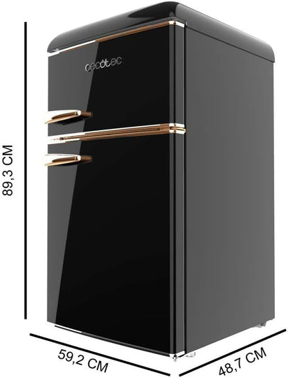 Mini Frigo Réfrigérateur Rétro Bolero Coolmarket 2D Origin 85 Noir. Capacité De 85L, LED Intérieur, Poignée Chromée, Plateaux En Verre, Contrôle De Température Et Tiroir À Légumes