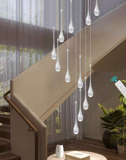 Lustre Suspendu En Cristal Long 12 Lumières - Éclairage Pour Foyer, Entrée, Plafond Haut, Salon - Grands Lustres LED Avec Accessoires Réglables