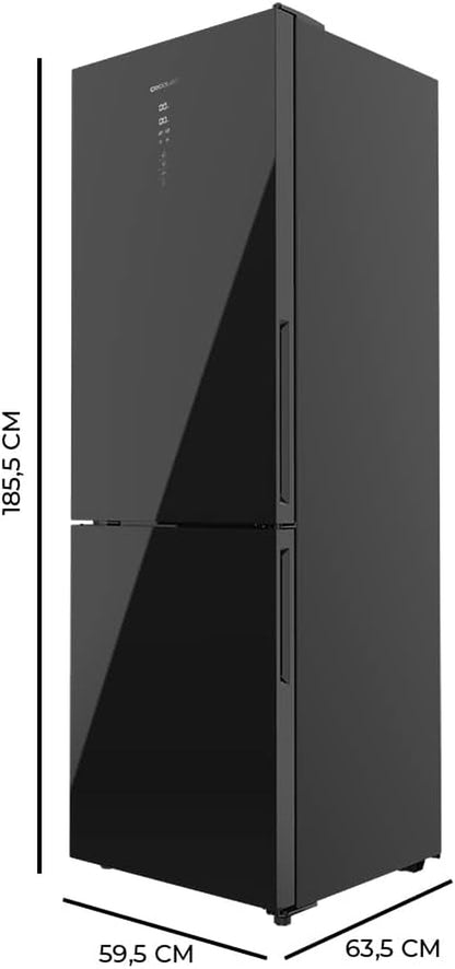 Réfrigérateur Autoportant Bolero Coolmarket Combi 322 Glass Black D. 2 Portes, 322 L, Hauteur 185, Largeur 60 Cm, Faible Consommation, Moteur Inverter Plus, Système Metal Cooling