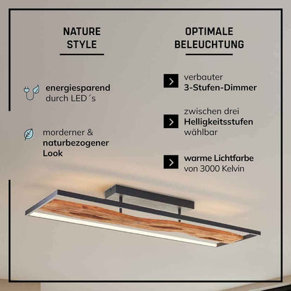 Deckenlampe Landhaus-Stil, Dimmbar, Holzoptik, Lampe | Plafonnier LED, 100X14X30 Cm, 6600 Lm 3000 K, Métal/Bois/Plastique