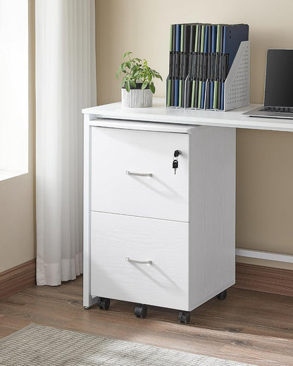 CUSTOS Collection - Caisson Mobile, Classeur, 2 Tiroirs, Support D’Imprimante, Meuble De Bureau, Verrouillable, Pour Documents Au Format A4, Dossier Suspendu, Blanc LCD027WE02