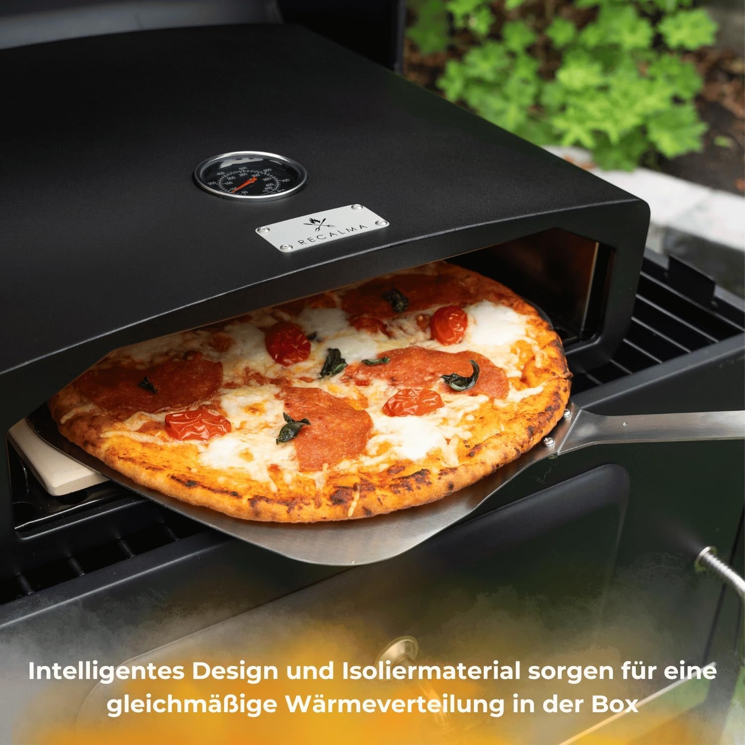 Recalma Four À Pizza En Acier Inoxydable Avec Pierre À Pizza Pour Barbecue, Four À Pizza Avec Pelle À Pizza Et Pierre À Pizza Résistante Au Feu, Barbecue À Gaz Avec Thermomètre Et Pelle À Pizza,