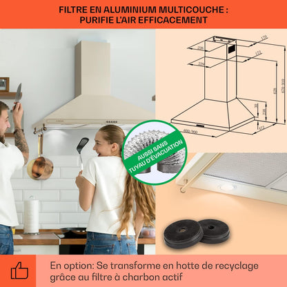Victoria Hotte Aspirante 90 Cm - Hottes De Cuisine Avec Filtre En Aluminium, Débit D'Air Puissant 645M³/H, Eclairage LED, Extracteur D'Air Silencieux, Evacuation
