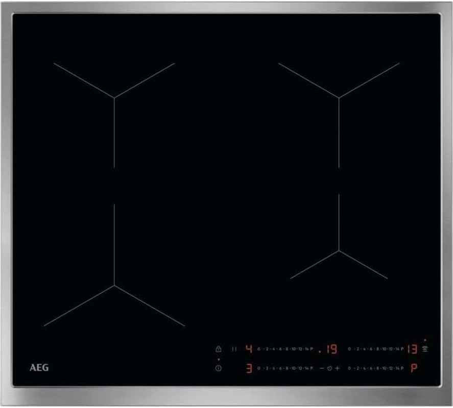 AEG Plaque À Induction Autonome 60 Cm - 4 Zones Flexibles Avec Fonction Power - 14 Niveaux - Cadre Superflat - Minuterie - Commande Tactile - Compatible Avec Hotte Automatique - TO64IA0FXB