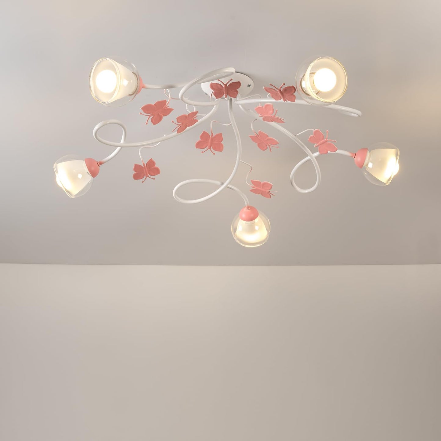4924/PL5 Plafonnier, Métal Verre, Blanc/Rose, 5 Luci
