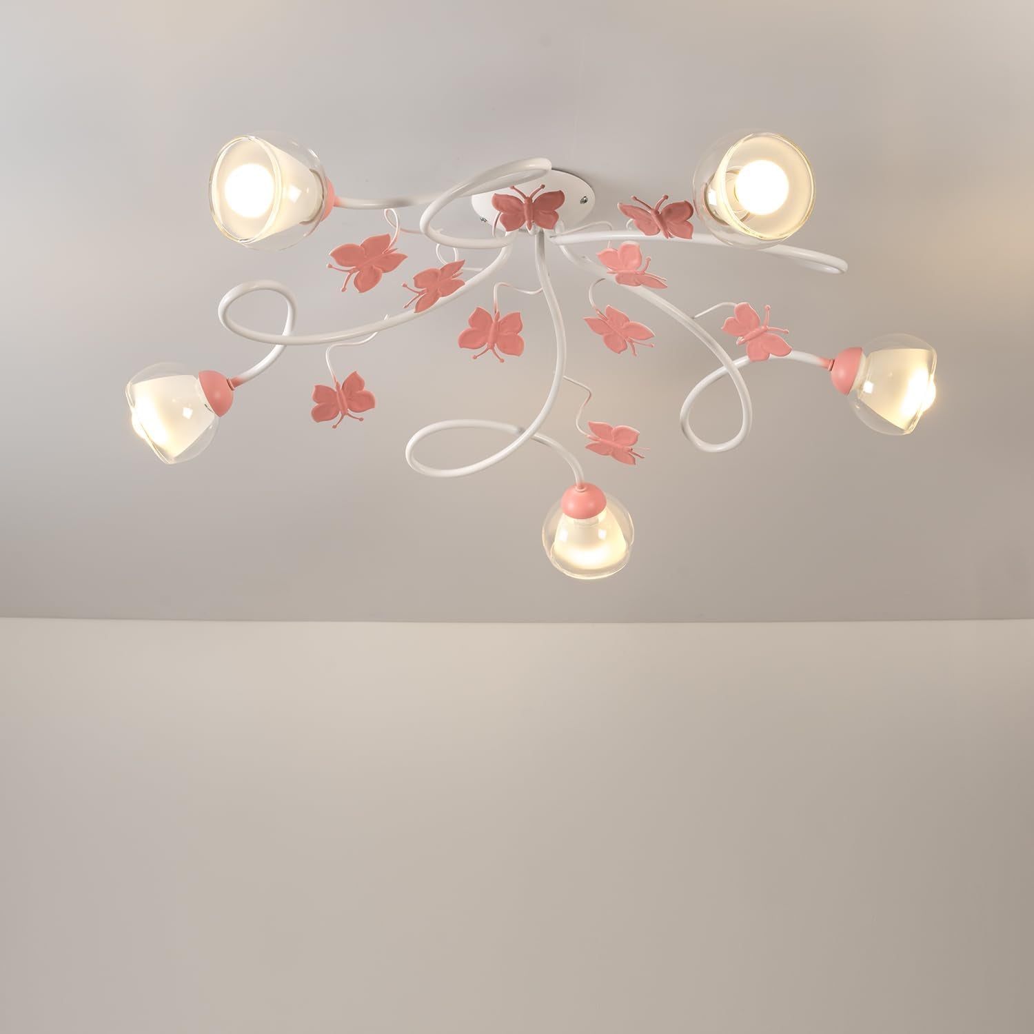 4924/PL5 Plafonnier, Métal Verre, Blanc/Rose, 5 Luci