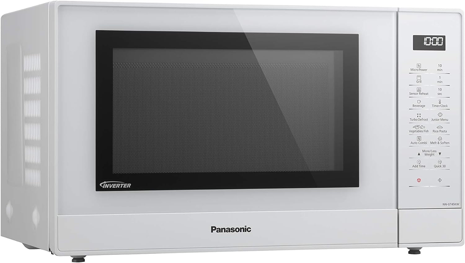 NN-GT45KWSUG Four Micro-Ondes Gril Et Plateau Tournant En Verre, 31L, 1000W, Technologie Inverter, 24 Programmes Auto, Décongélation, 7 Niveaux De Puissance, Minuterie, Affichage LED, Blanc