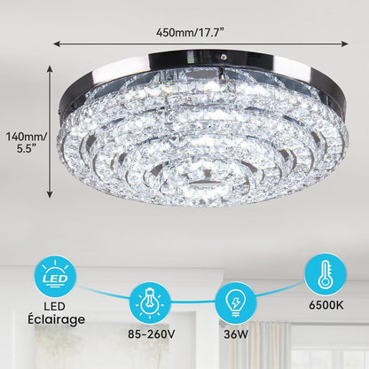 Lustre En Cristal Plafonnier Encastré Moderne Grand Lustre LED Entrée Chambre Salon Salle À Manger (Blanc Froid 6000K)