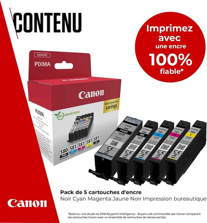 Canon PGI-580 + CLI-581 Multipack Cartouches D'Encre D'Origine | Encre Canon Authentique - Noir Pigmenté plus Noir, Cyan, Magenta Et Jaune - Pour PIXMA TR8550, TR7550, TS6150 Et plus !