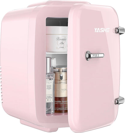 Mini Frigo De Chambre, 4 Litres Frigo Cosmetique, Petit Frigo Thermoélectrique CA/CC Pour Boissons, Nourriture, Beauté, Bureau, Dortoir, Voiture, Rose