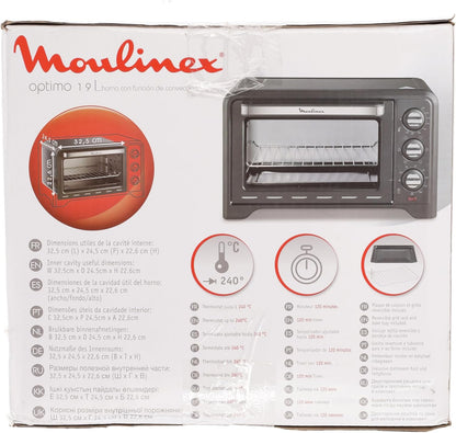 Four Électrique Posable 19 L, Compact, Chaleur Tournante, 6 Modes De Cuisson, Thermostat Réglable Jusqu’À 240°C, Minuteur 120 Min, Grille Réversible, Lèche Frites, Optimo Noir OX444810