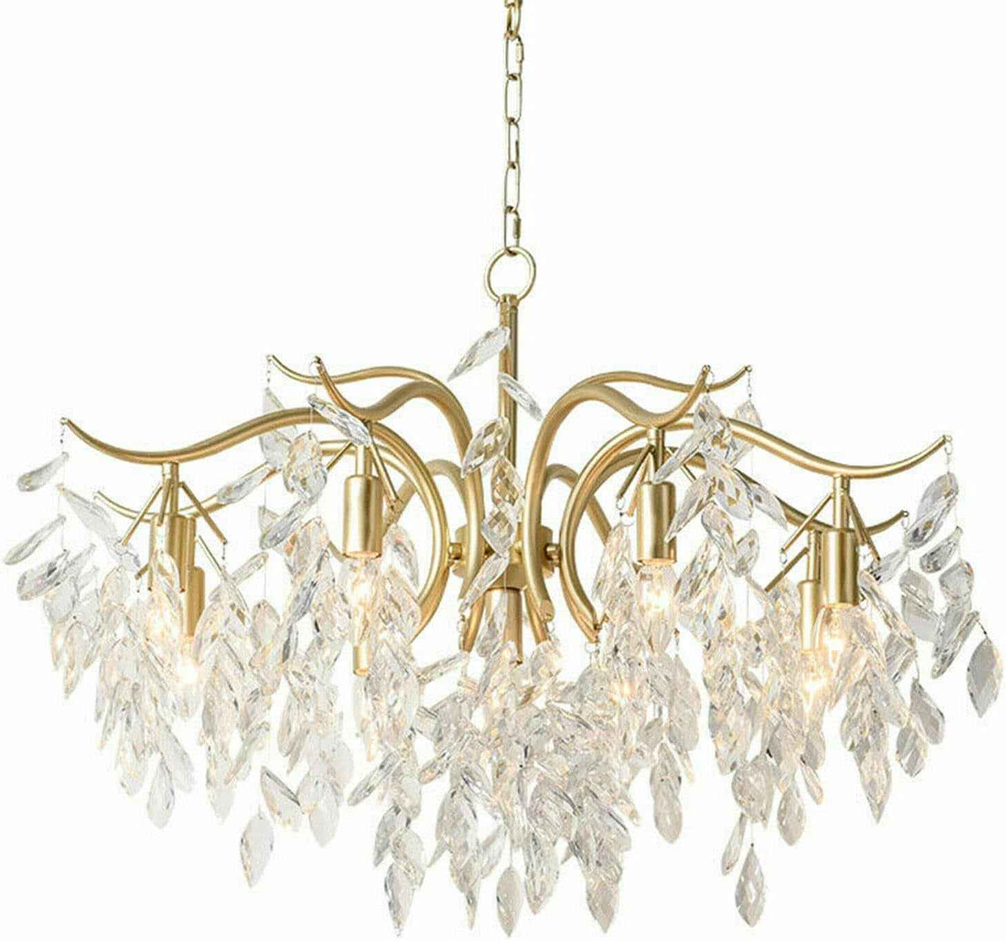 Luxueux Lustre À 9 Branches En Cristal Lustre Cristal Transparent Plafonnier Lampe À Suspension Verre Cristal Métal Classique Pour Chambre À Coucher, Salon, Salle À Manger, Couloir