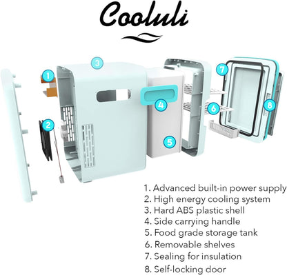 Cooluli Mini Réfrigérateur 15 L Pour Chambre À Coucher, Voiture, Bureau Et Dortoir Universitaire – Glacière Et Réchauffeur Portable 12 V Pour Nourriture, Boissons, Soins De La Peau, Beauté, Maquillage