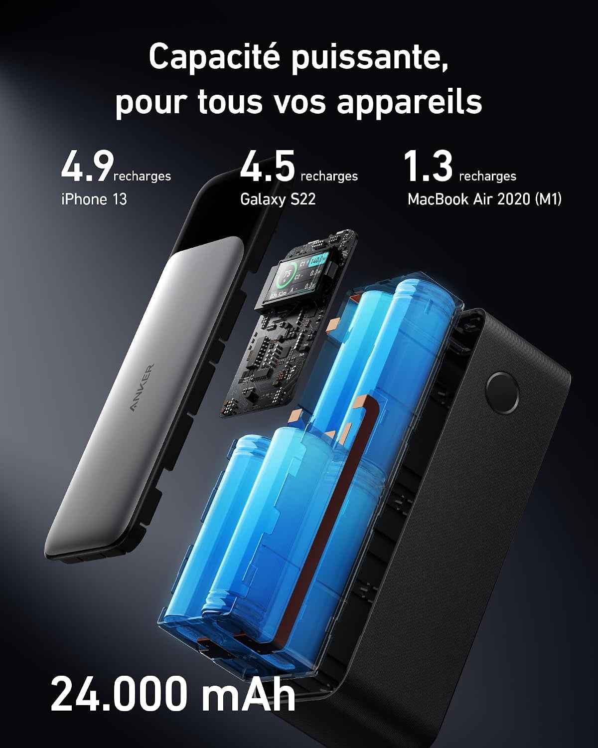 Batterie Externe 737 (Powercore 24 K) De 24000 Mah Avec 3 Ports | Puissance 140W, Écran Numérique, Compatible Avec Iphone 17 Pro Max, Samsung, Macbook, Dell, Airpods Et Plus