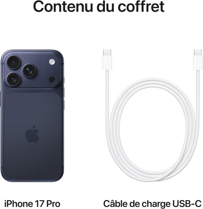 Iphone 17 Pro 256 Go : Écran 6,3 Pouces Avec Promotion Jusqu’À 120 Hz, Puce A19 Pro, Autonomie Prodigieuse, Système Caméra Pro Fusion Avec Caméra Avant Center Stage ; Bleu Intense