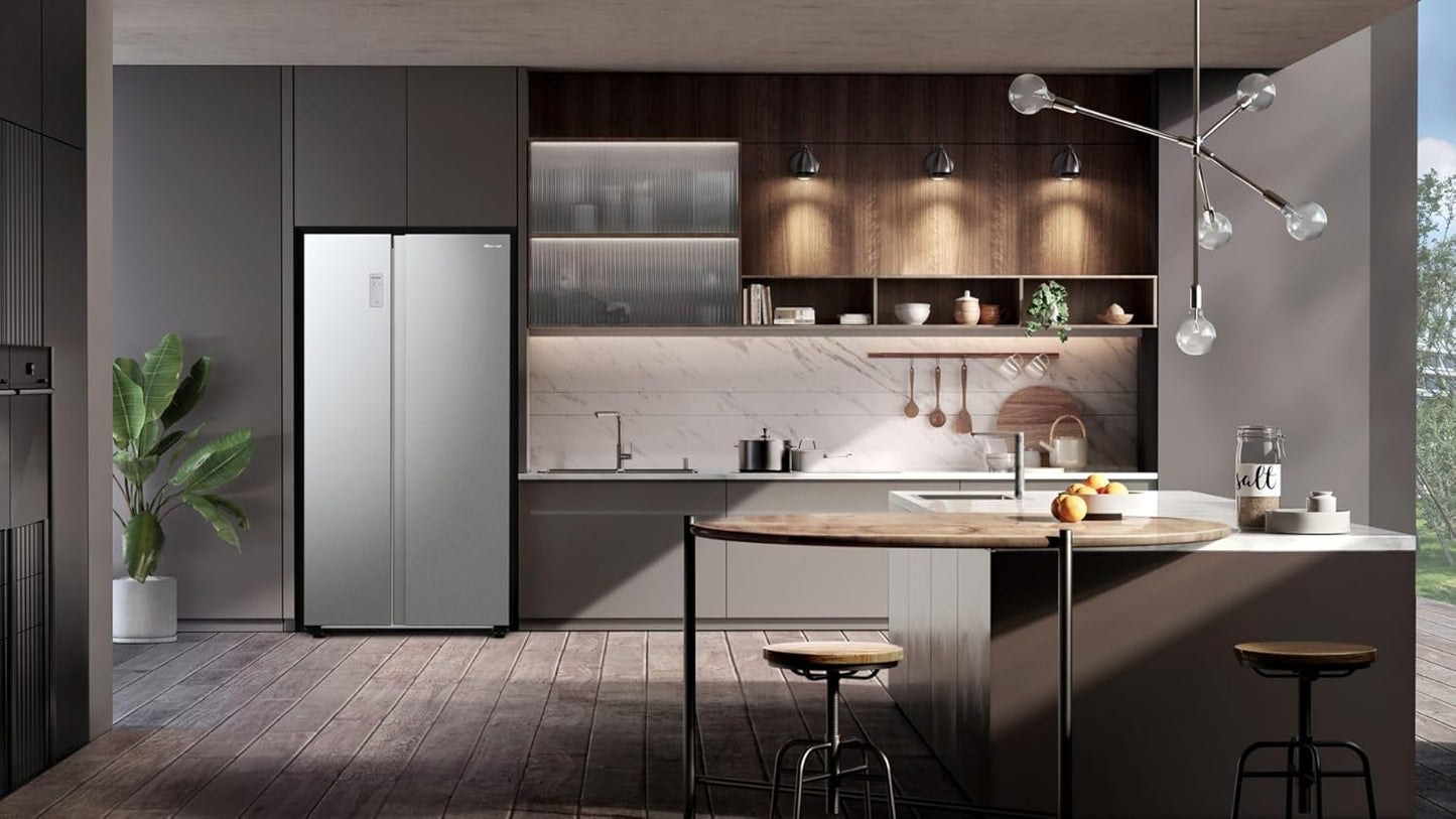 Hisense RS711N4ACE Frigo Américain a Encastrer/À Poser Acier Inoxydable 550 L A+