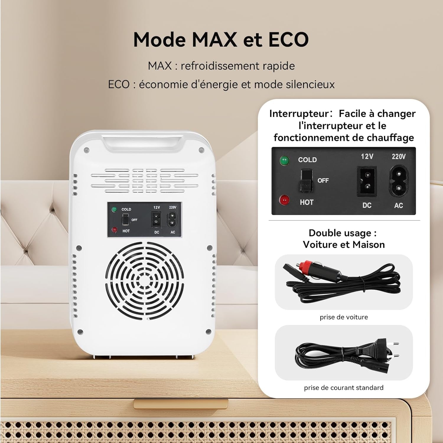 YOURLITE Mini Frigo De Chambre 2 En 1 4 Litres Avec Miroir Led À Intensité Variable, Mini Réfrigérateur Portable Ac/Dc Pour Cosmétiques Réfrigérés, Produits De Soins De La Peau Et Aliments