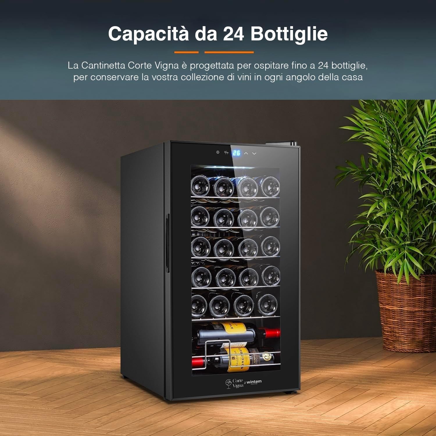 Wintem Cave À Vin Avec Réglage De La Température 5-18°C - Mini Réfrigérateur Bar Pour 24 Bouteilles | Wooler, Élégant Design Moderne, Écran LED Et Écran Tactile