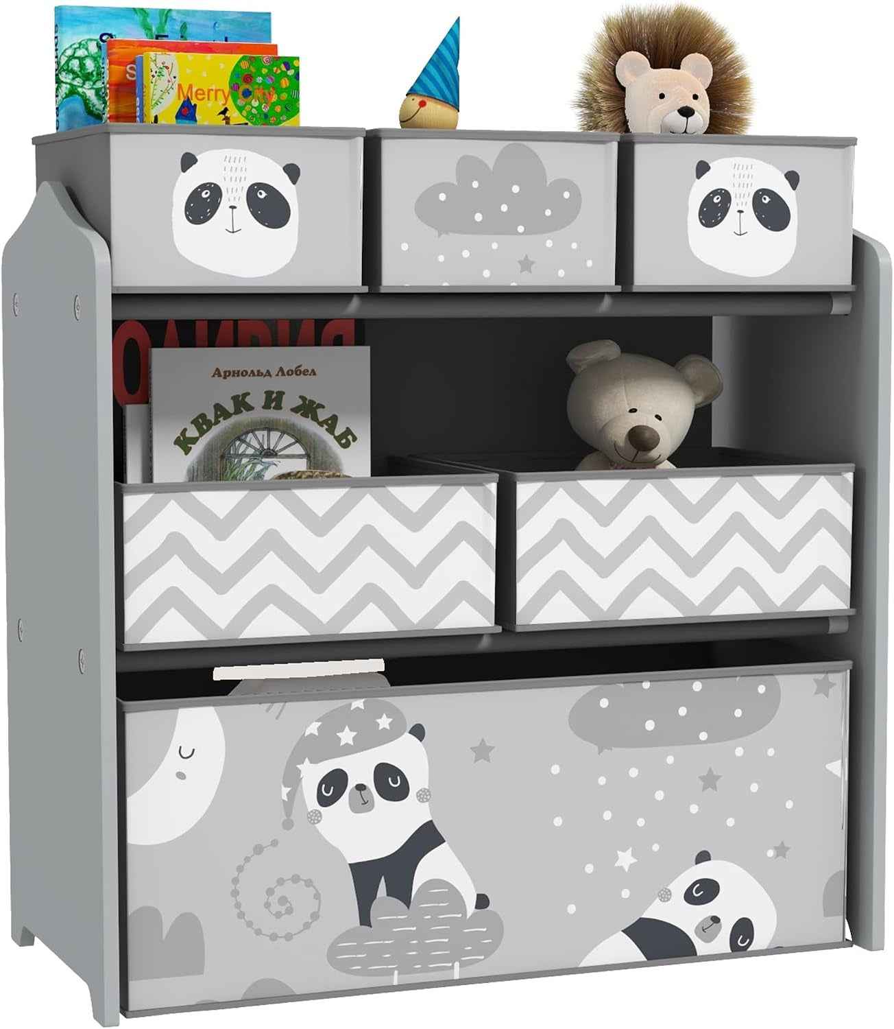 Meuble Rangement Enfant 6 Boîtes Amovibles En Tissu Non Tissé Gris | Rangement Jouet Enfant, Bibliothèque, Organisateur De Jouets Pour Salle De Jeu, Garderie, École, 63 X 30 X 66 Cm