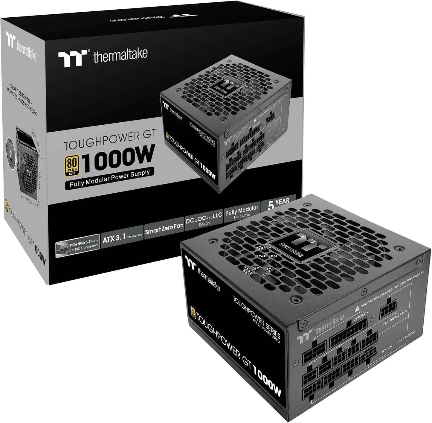 Toughpower GT 850W | ATX 3.1 | Connecteur Pcie 5.1 12V 2X6 | Fonction Smart Zero Ultra-Silencieuse | Câbles À Profil Bas | Certification 80+ Gold | Modulaire