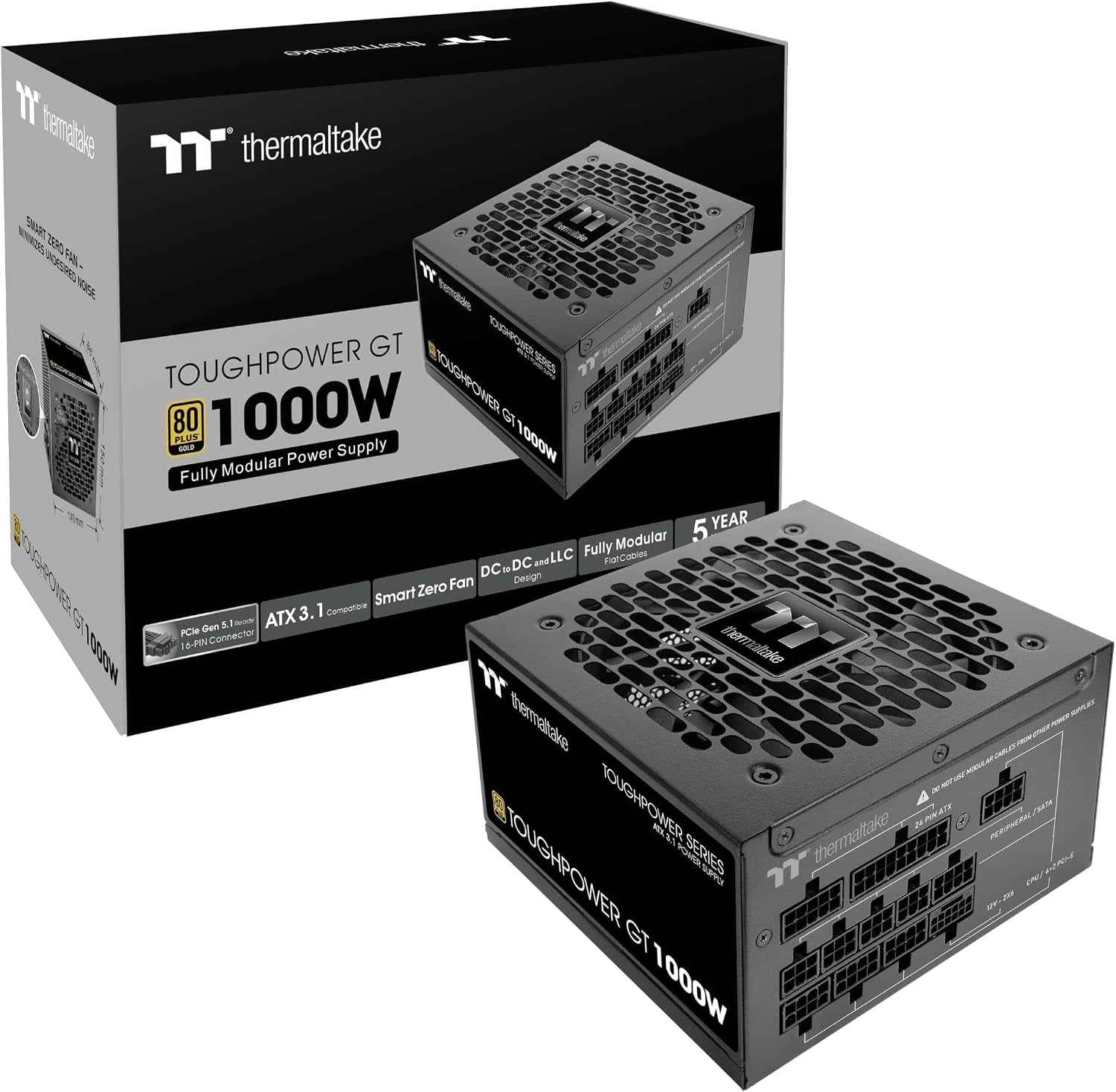 Toughpower GT 850W | ATX 3.1 | Connecteur Pcie 5.1 12V 2X6 | Fonction Smart Zero Ultra-Silencieuse | Câbles À Profil Bas | Certification 80+ Gold | Modulaire