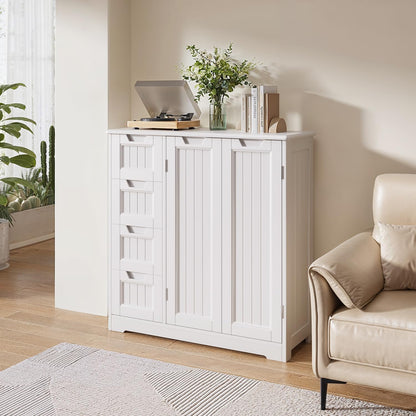 Meuble Salle De Bain Armoire De Baño, Avec 4 Tiroirs Et 2 Portes,Meuble Pour Salle De Bain Salon Cuisine,Avec Étagère Réglable,81 X 30 X 83 Cm,Blanc