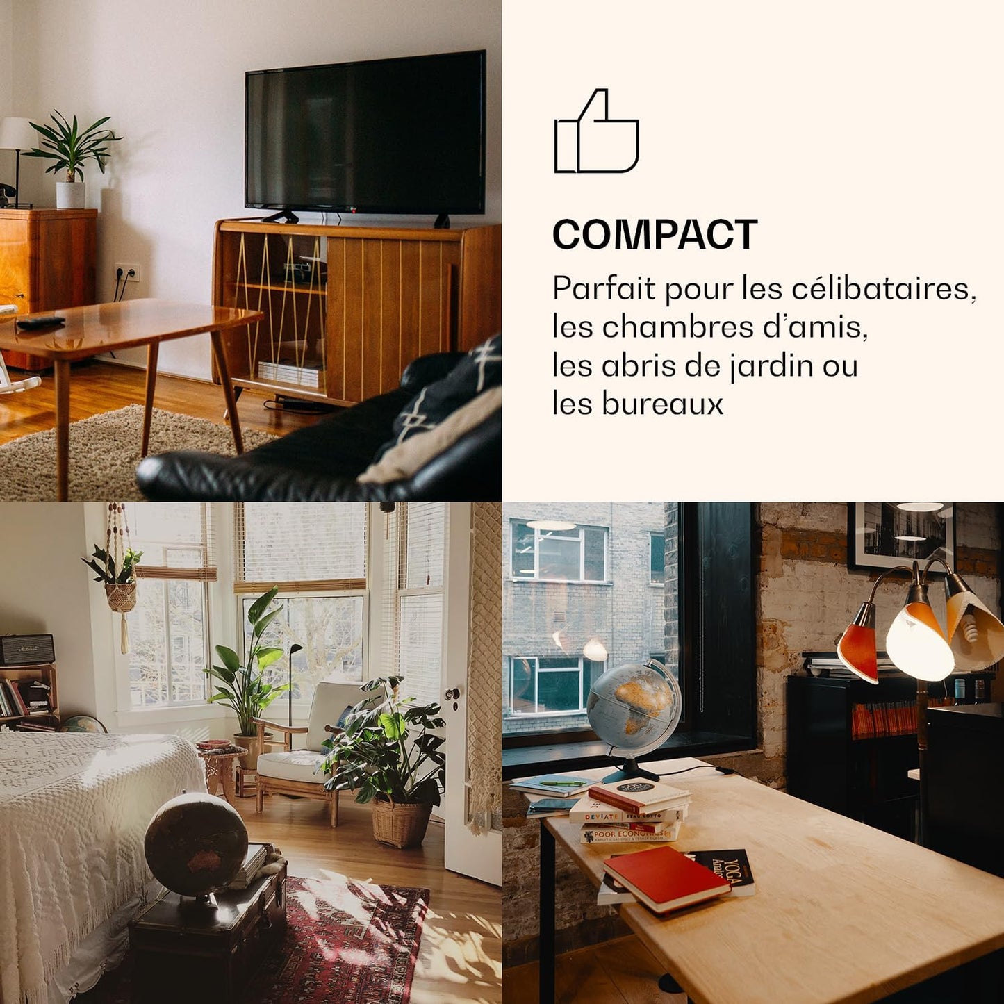Coolart - Combiné Réfrigérateur-Congélateur, Réfrigérateur Avec 2 Niveaux De Refroidissement, Façade Design, Thermostat Avec 5 Niveaux, 0 À 10 ° C, Capacité 45 Litres - Design Grande Ville