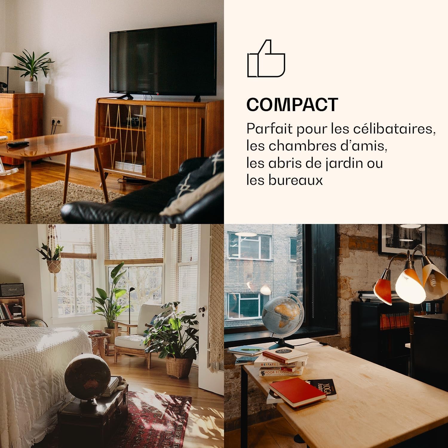 Coolart - Combiné Réfrigérateur-Congélateur, Réfrigérateur Avec 2 Niveaux De Refroidissement, Façade Design, Thermostat Avec 5 Niveaux, 0 À 10 ° C, Capacité 45 Litres - Design Grande Ville