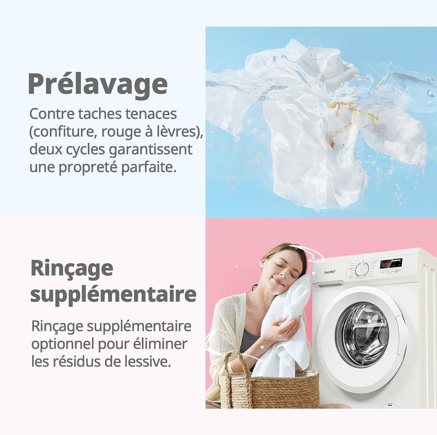 ' Lave-Linge 9KG Classe a Moteur BLDC 1400RPM Blanc CFE12EW90/W-FR | 15 Programmes, Prélavage, Lavage À La Lapeur, Lavage Rapide, Design Slim 50 Cm, Frontal Machine À Laver