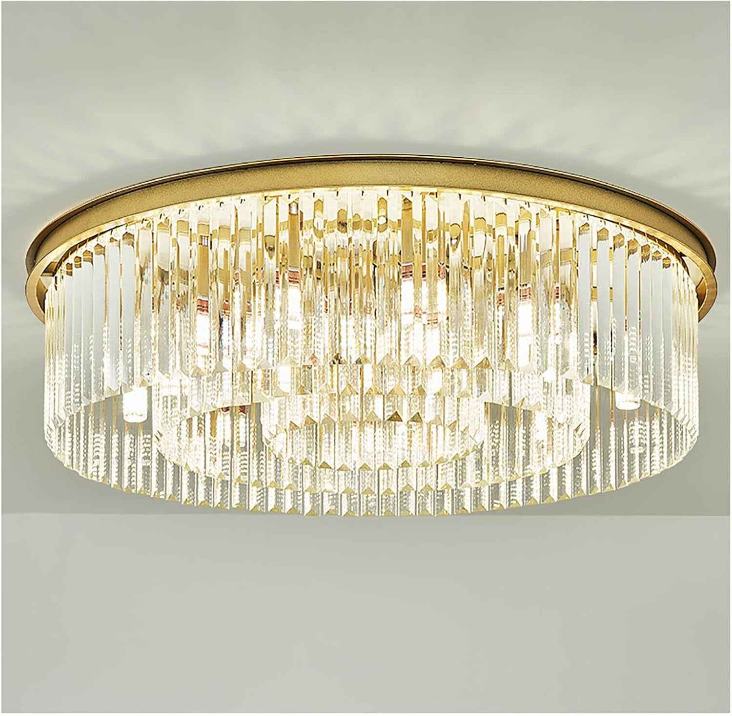 Plafonnier En Cristal De 60 Cm, Lustre Doré, Lustre Chambre, Lampe Ronde LED, Plafond Transparent, E14