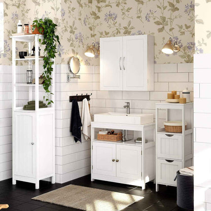 Armoire Murale Pour Salle De Bain, Placard De Rangement Mural Pour Salle De Bain, 18 X 60 X 60 Cm, Armoire À Pharmacie Avec Étagères Réglables, Blanc Nuage BBC320W01