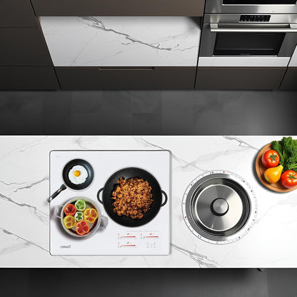 , Plaque D'Induction, Modèle INSB 6003 WH, 3 Zones De Cuisson, 9 Niveaux De Puissance + Booster 52X60X6Cm Blanc